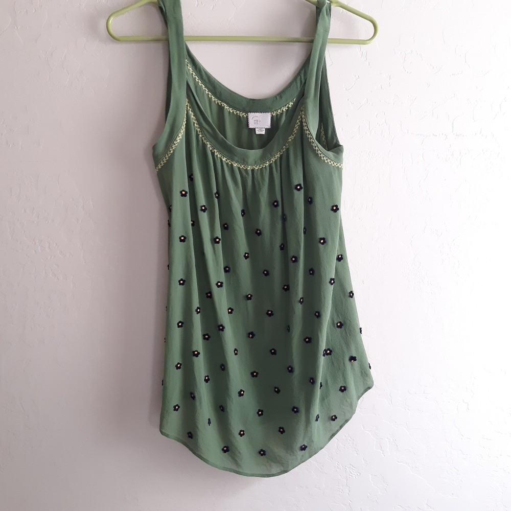 Anthropologie silk blouse embroidered  size 8